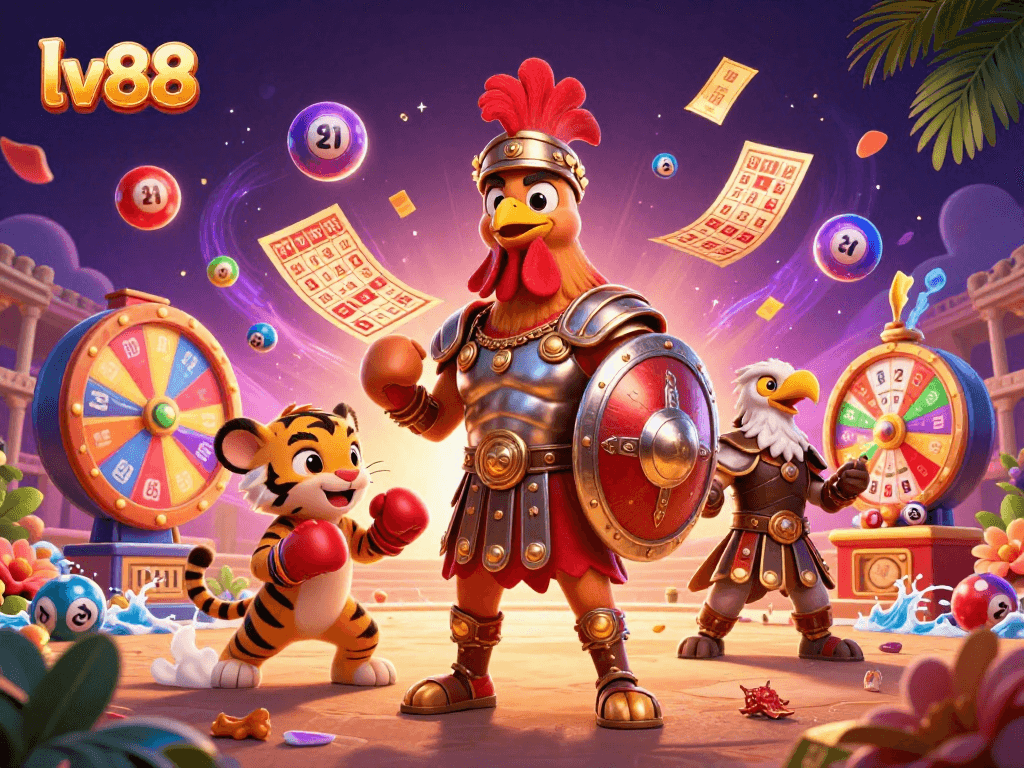 lv88 illustration showcasing a vibrant colosseum scene with dynamic lottery activity and exciting gaming elements.