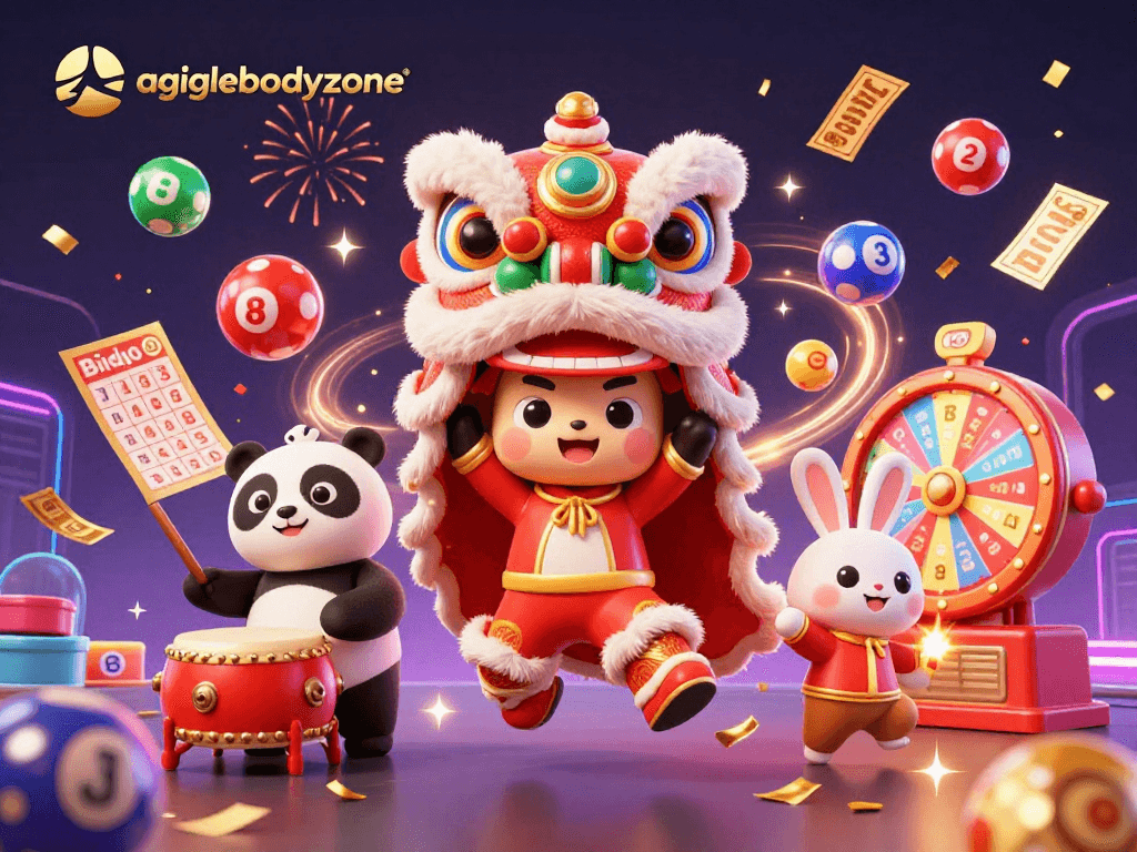 Elevate your luck with agilebodyzone's vibrant lottery celebration featuring dynamic characters and exciting game elements.