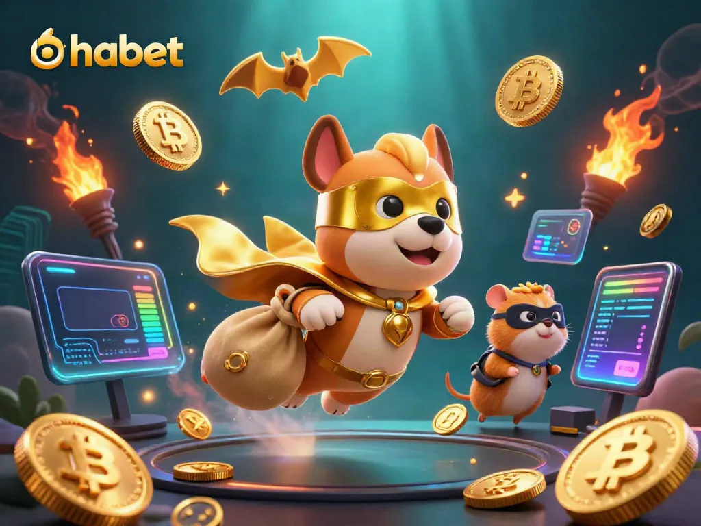 Experience winning strategies with thabet featuring a superhero dog, gold coins, and neon crypto elements.