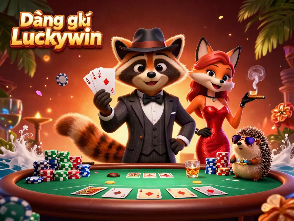 Join the action with Đăng ký Luckywin in this vibrant casino scene featuring poker elements!