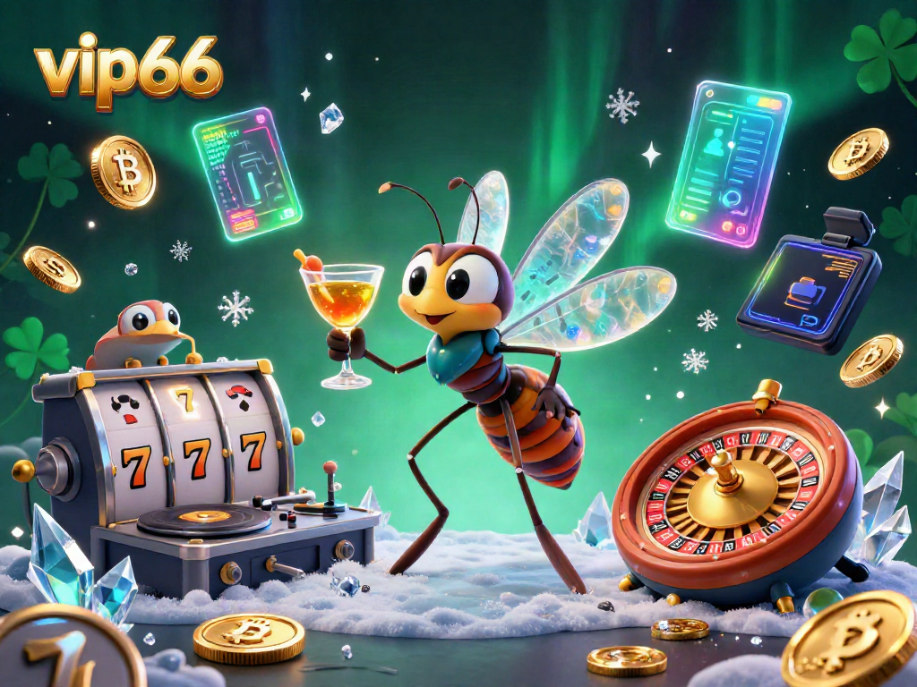 Engage with vip66's vibrant casino mascot and thrilling elements in this colorful digital illustration.