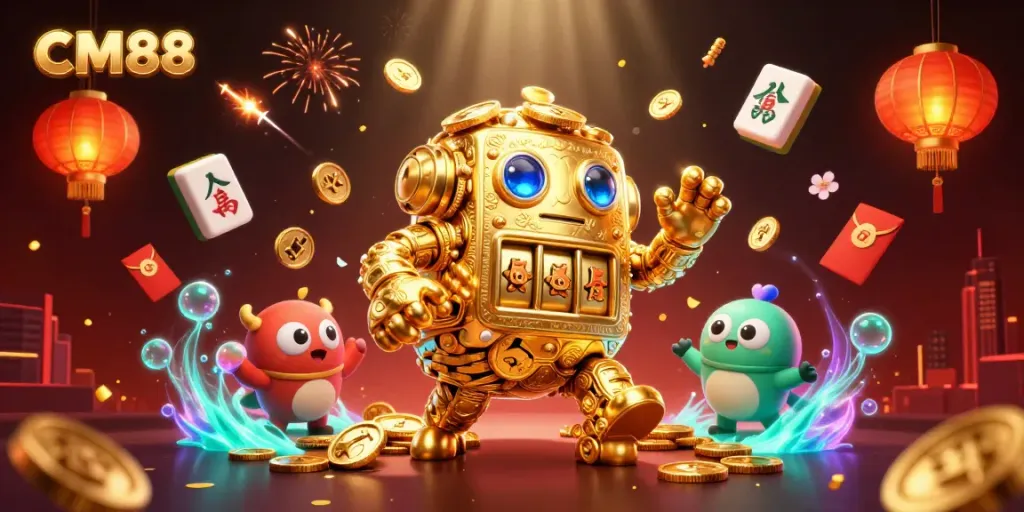 Experience the thrill of CM88 with a dazzling scene of the ancient golden golem and festive gaming elements.