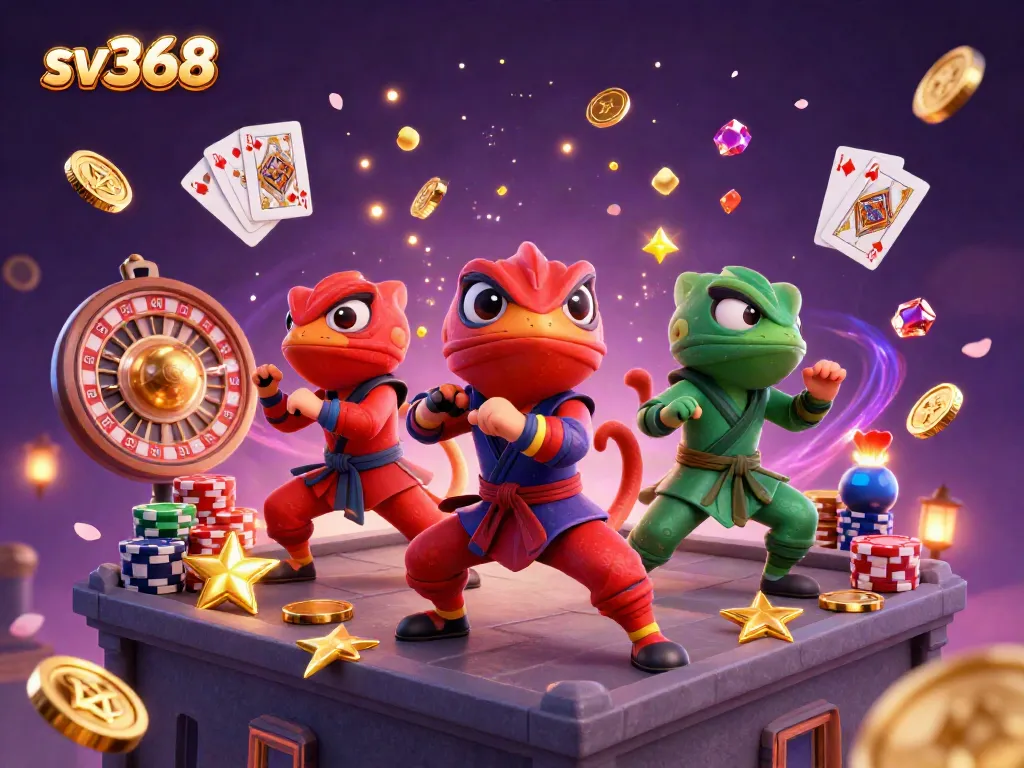 Engage in exciting games at sv368 with chameleons and dynamic casino elements illustrating gameplay.