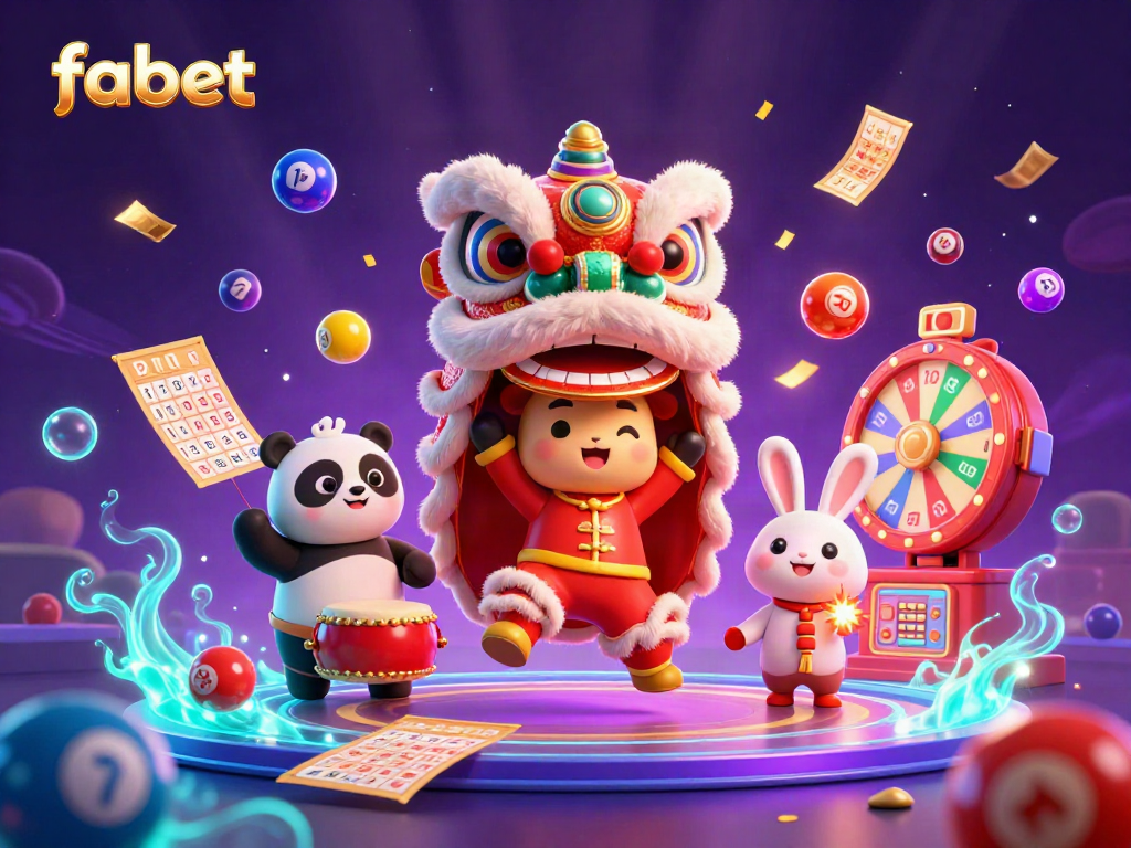 Experience excitement with fabet as the lion dance brings luck, surrounded by vibrant lottery elements.