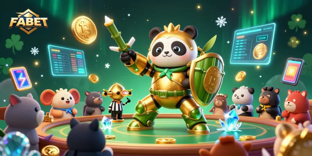 Experience FABET's vibrant 3D casino scene showcasing exciting gambling elements and dynamic characters.