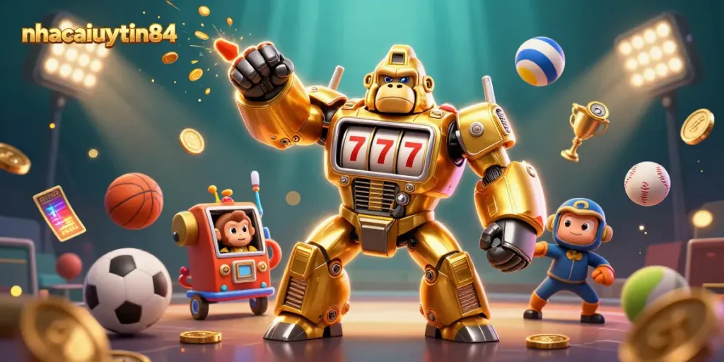 Experience exhilarating gaming thrills with nhacaiuytin84 as epic casino characters unleash winning moments surrounded by vibrant elements.