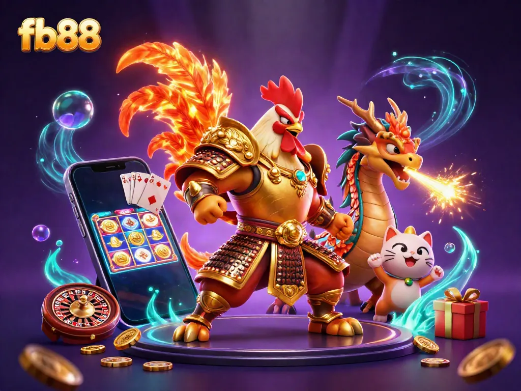Experience thrilling gameplay at fb88 with dynamic 3D characters and exciting casino elements in a vibrant setting.