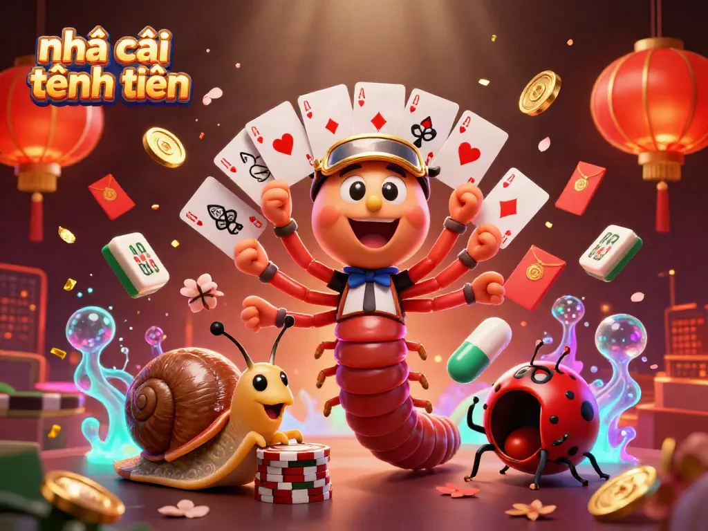 Engage with nhà cái tặng tiền in this vibrant casino scene featuring a unique dealer and characters.