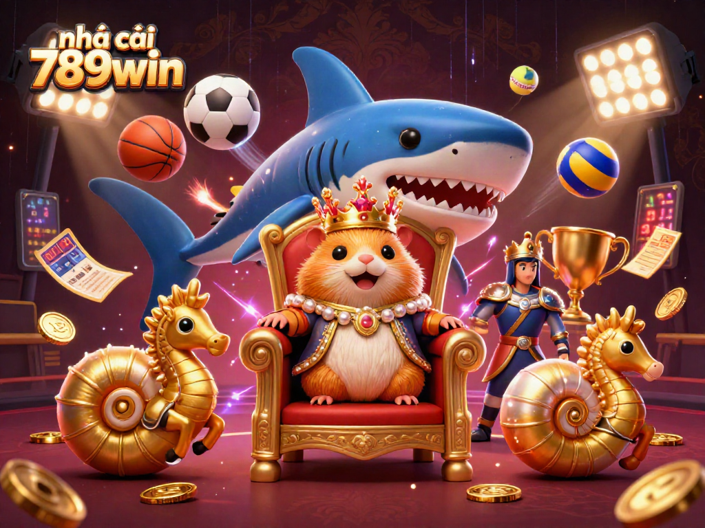 Engage with the thrilling nhà cái 789win experience featuring a golden hamster king and dynamic sports elements.