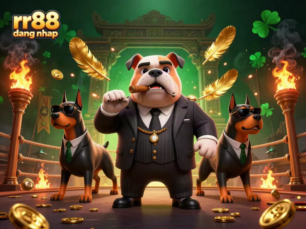 Experience exciting gameplay at rr88 dang nhap with a vibrant casino scene featuring a bulldog mafia boss.