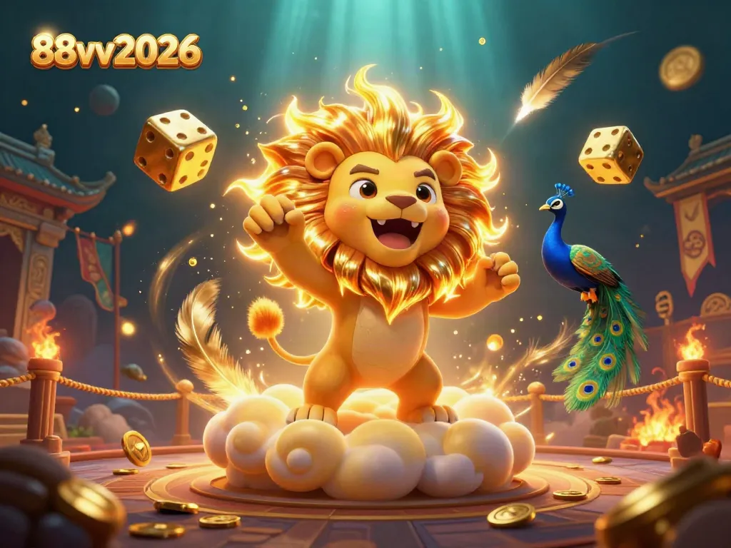 Engage with wild winning chances at 88vv2026 featuring a roaring sun lion and golden elements in a vibrant casino scene.