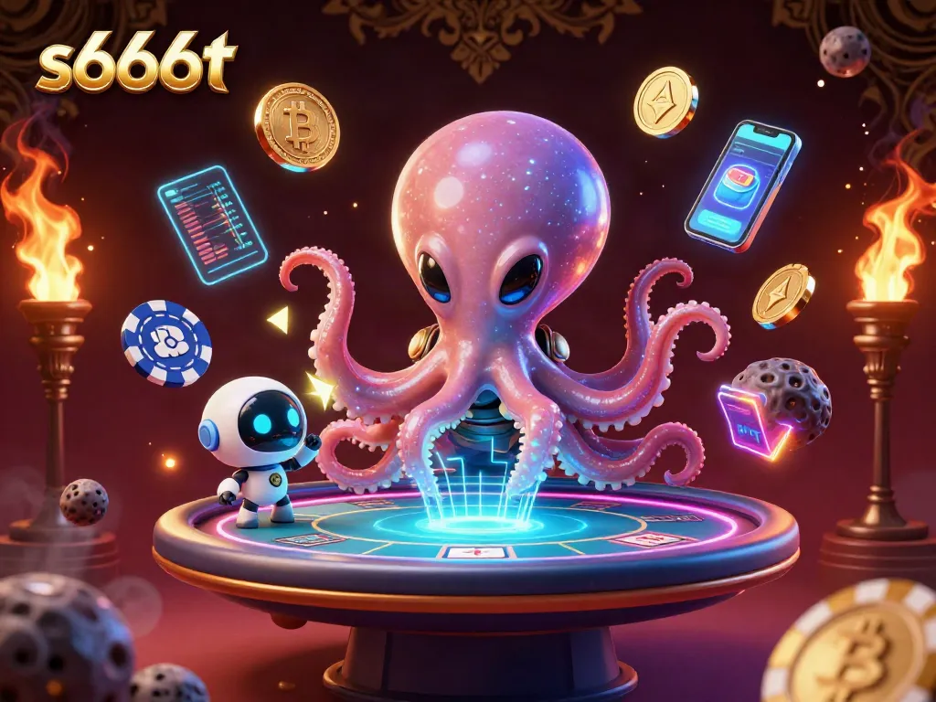 Engage with the vibrant gaming universe of s666dt, featuring a thrilling alien octopus in a holographic poker scene.