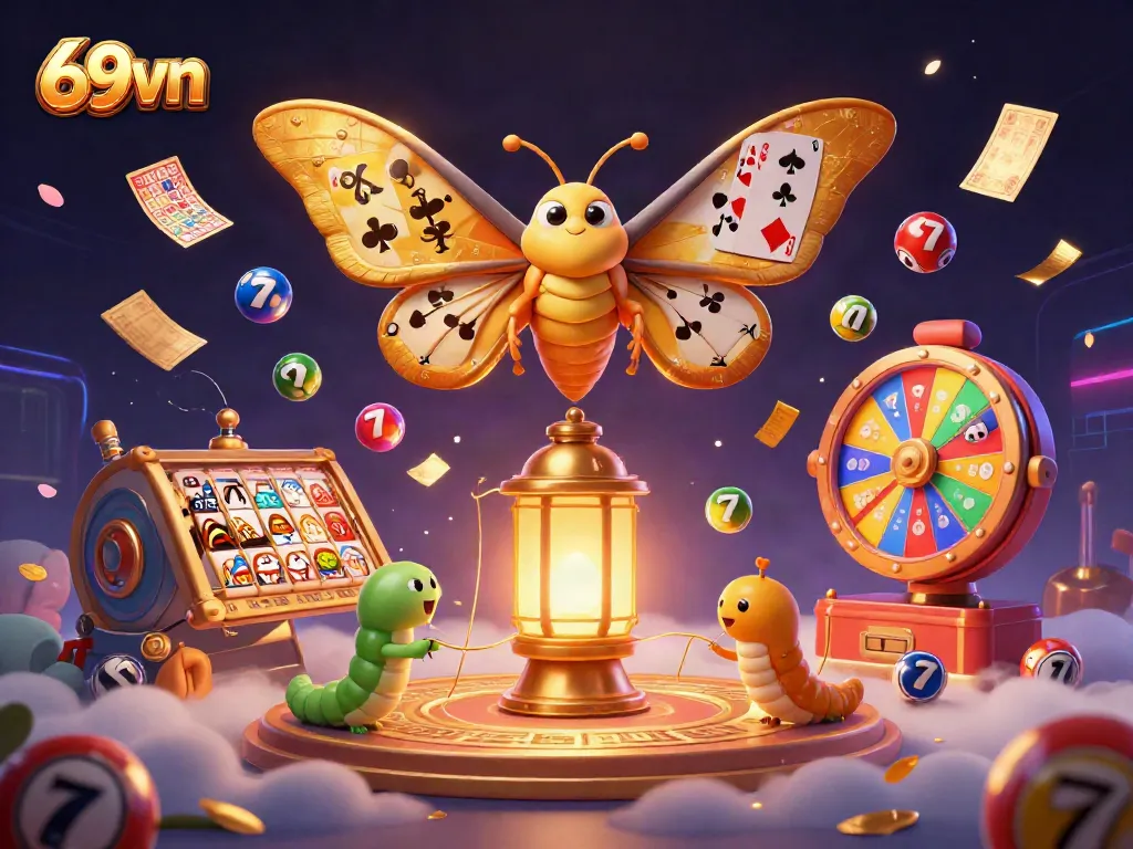 Explore exciting gaming adventures with 69vn through colorful casino elements in a stunning illustration.