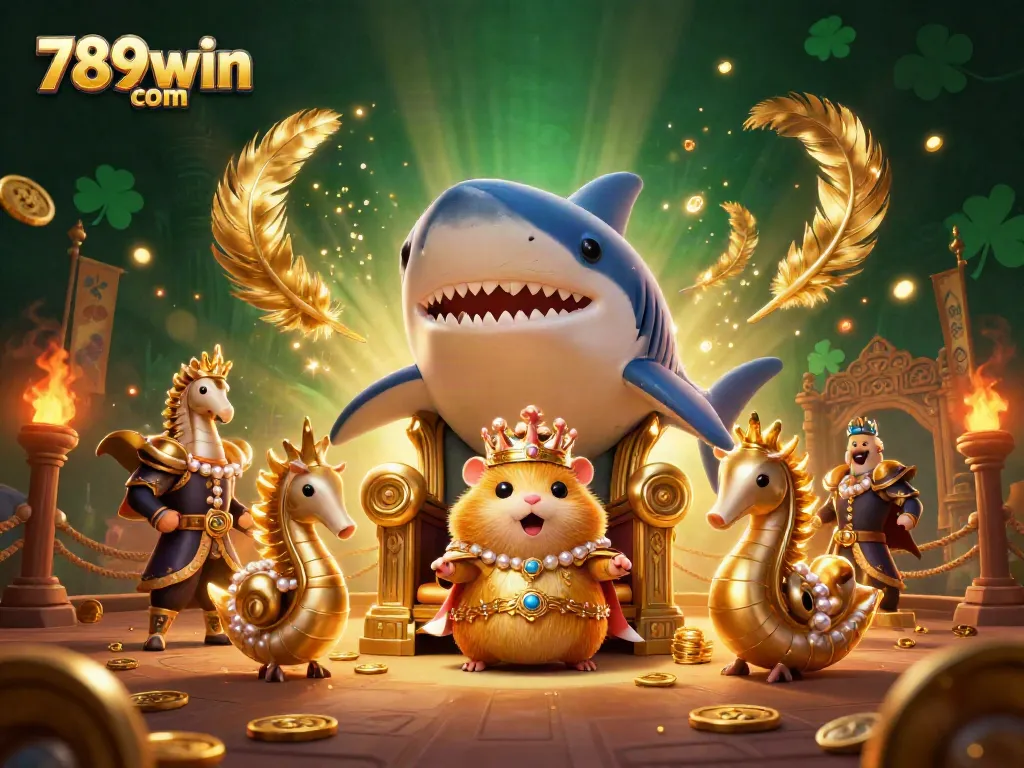 Win big at 789win com with this vibrant casino-themed illustration featuring a golden hamster king!