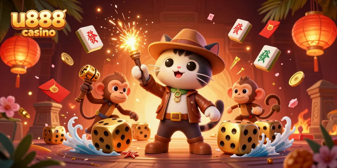 Experience excitement at u888 casino with a dynamic 3D illustration featuring thrilling game elements.