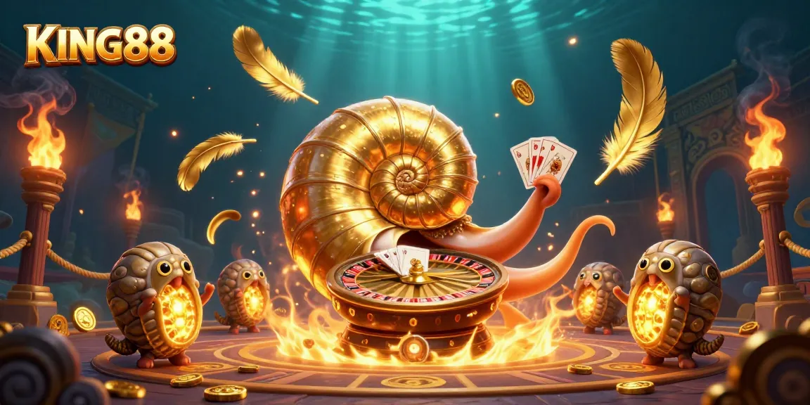 Join the thrilling gameplay at KING88 with dynamic casino visuals, featuring a giant roulette nautilus