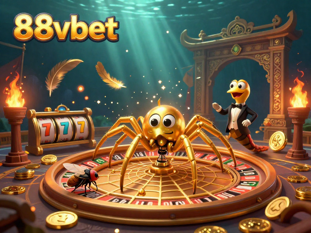 Engage with 88vbet in a vibrant, illustrated casino scene where excitement meets strategic play.