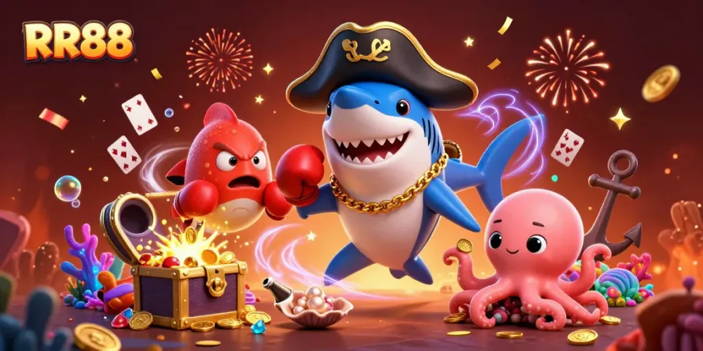 Win big with RR88 at this packed cartoon casino under the sea, featuring fun characters and treasure!