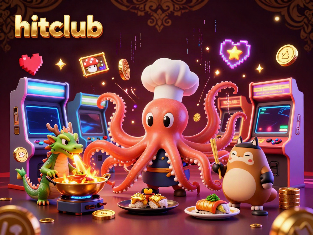 Engage with hitclub's vibrant gaming scene featuring animated characters and dynamic casino elements.