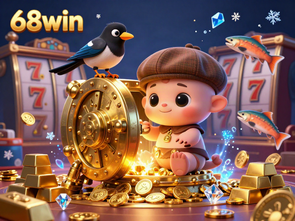 Join the fun and excitement at 68win with a colorful scene featuring playful characters and dazzling casino elements.