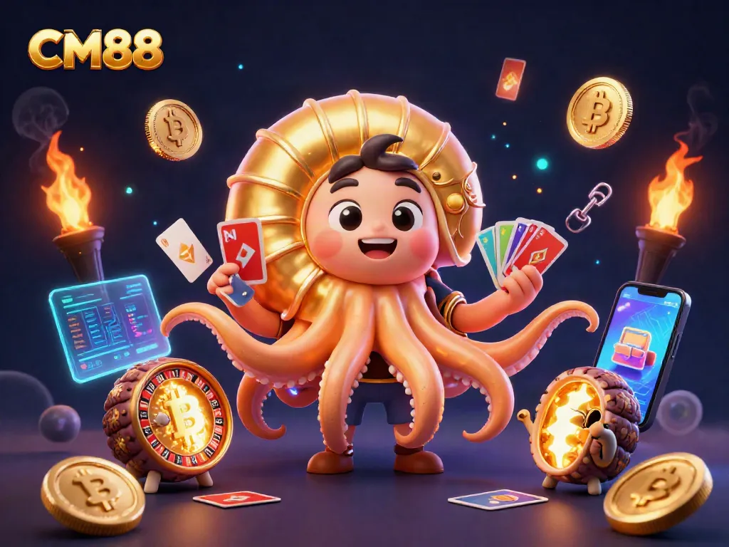 Experience the thrill at CM88 with a vibrant 3D illustration capturing the excitement of online gambling.