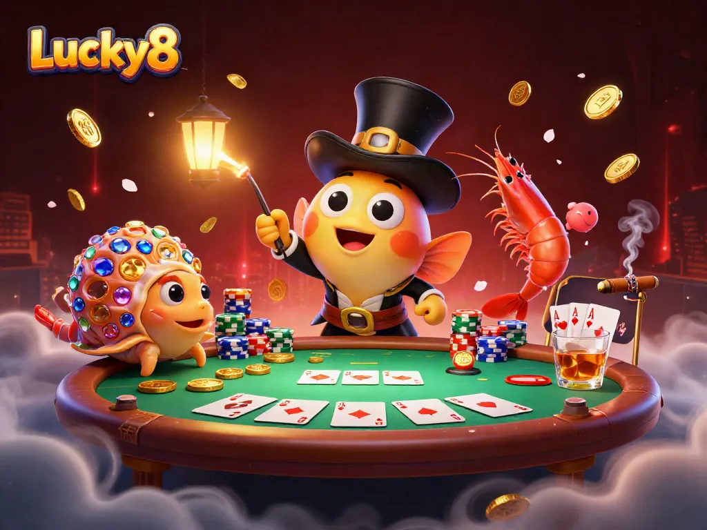 Experience thrilling wins with Lucky8 in this vibrant underwater casino scene.