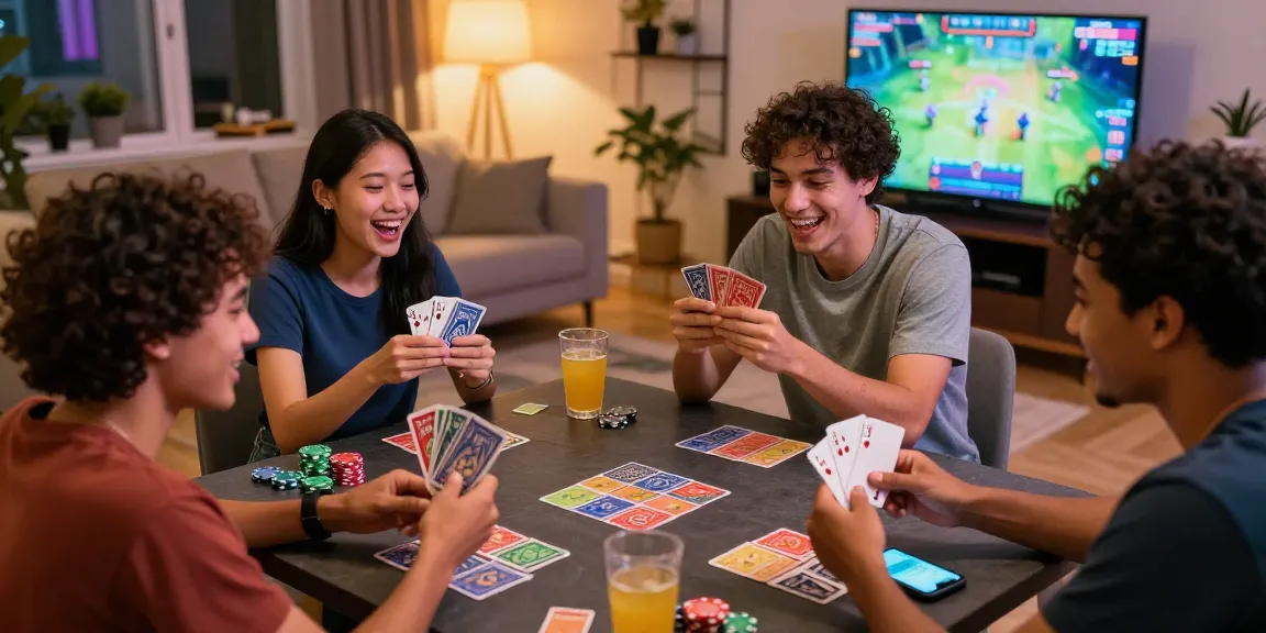 Friends enjoying a lively game of 3 patti no1 in a cozy living room.