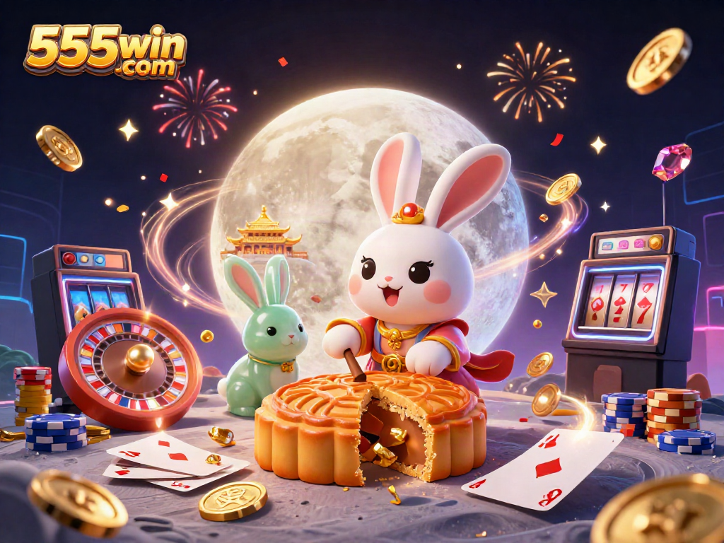 Win big with 555win com in a vibrant 3D casino scene showcasing excitement and fortune.
