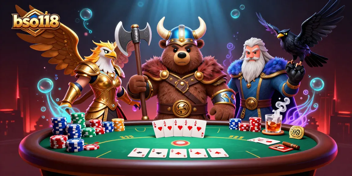 Join bso118 in this vibrant poker showdown featuring epic Viking and mythical themes.