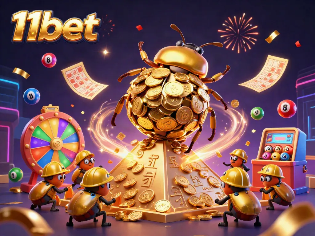 Join the exciting world of 11bet with a massive golden beetle theme and lively game elements!