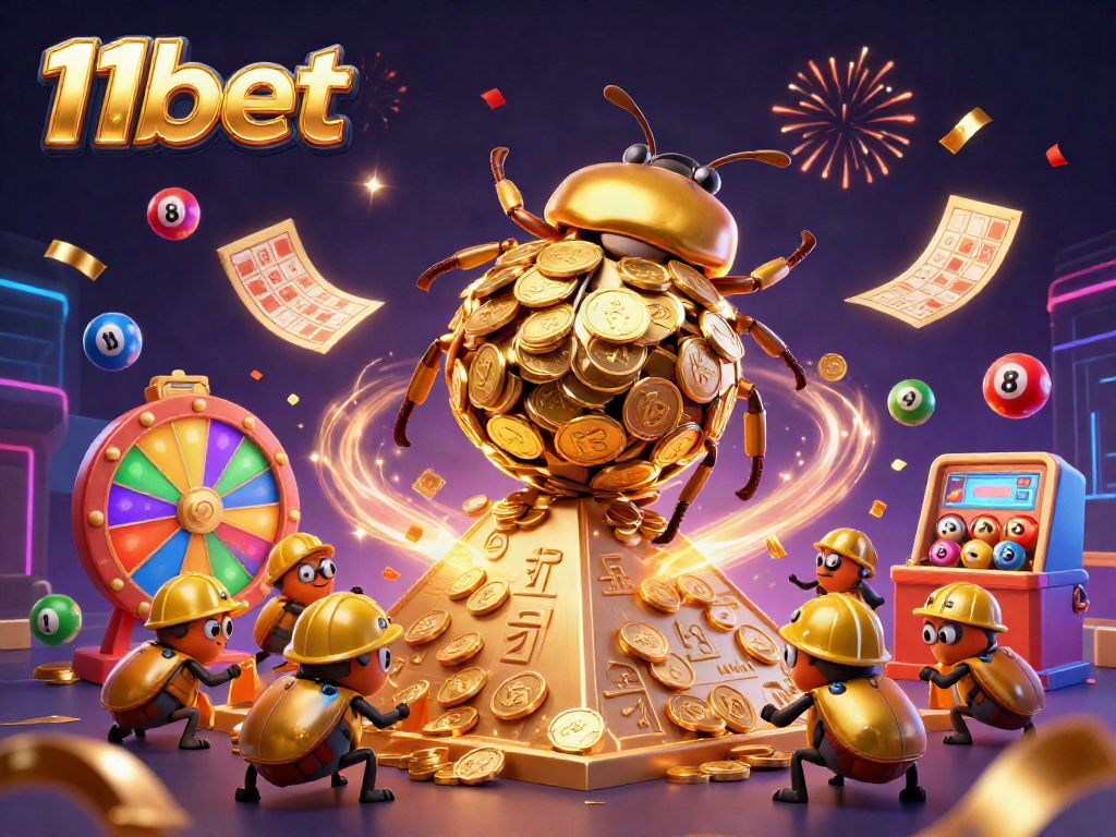 Join the exciting world of 11bet with a massive golden beetle theme and lively game elements!