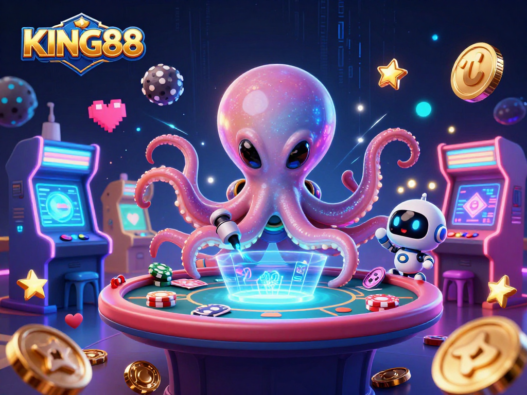 Experience thrilling action with KING88 at a holographic poker table in outer space!
