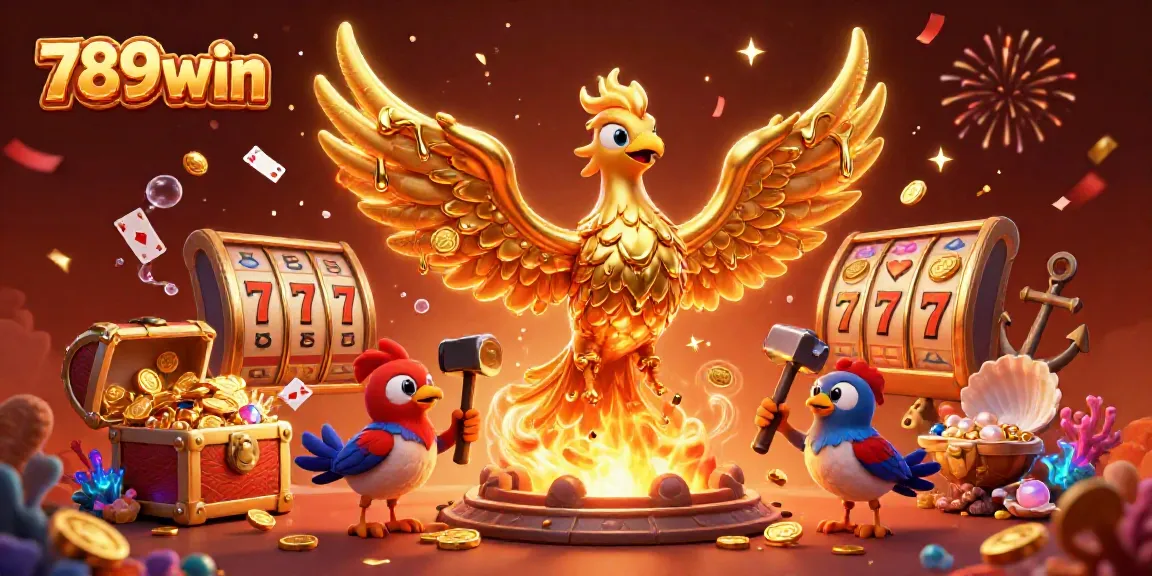 Engage in thrilling casino action with 789win as a molten phoenix ignites excitement in a golden gaming scene.