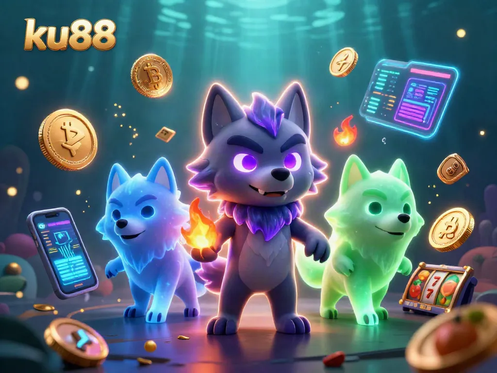 Experience thrilling gaming at ku88, featuring vibrant slot machines and ghostly wolves.
