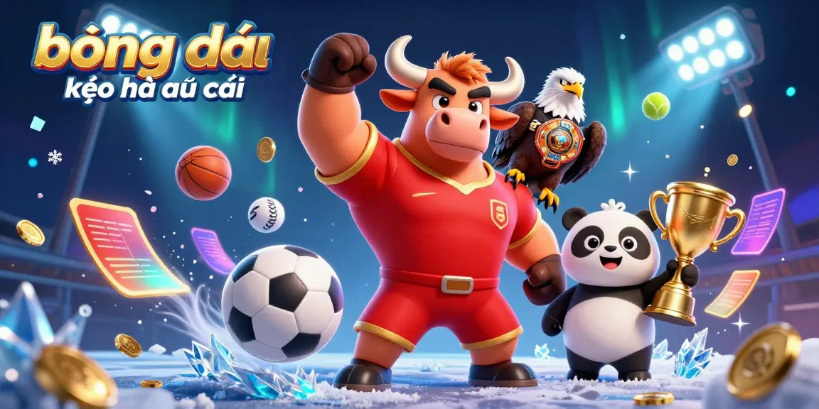 Experience the thrill of bóng đá kèo nhà cái with our dynamic 3D sports illustration featuring playful cartoon mascots and vibrant betting elements.