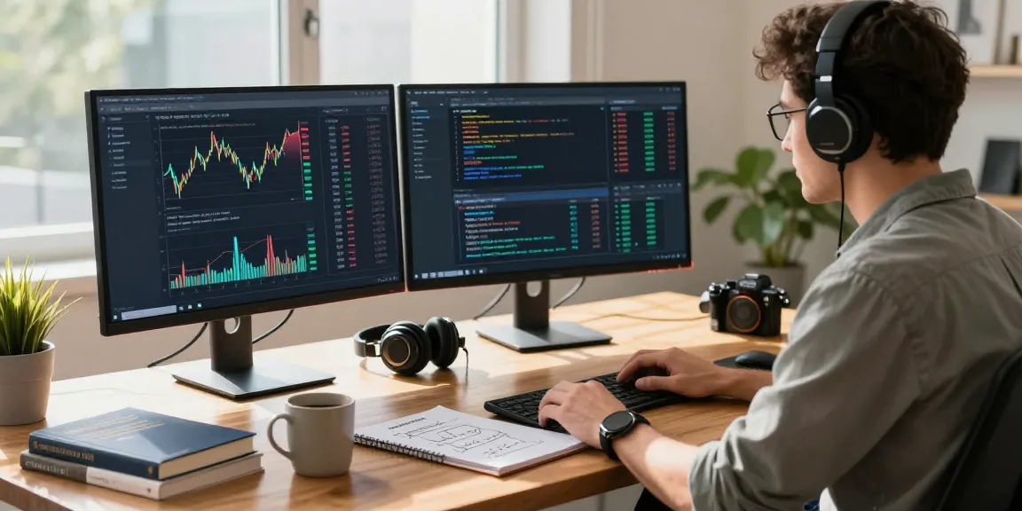 Explore the global index real-time API in a modern software development workspace with vibrant visualizations and coding elements.
