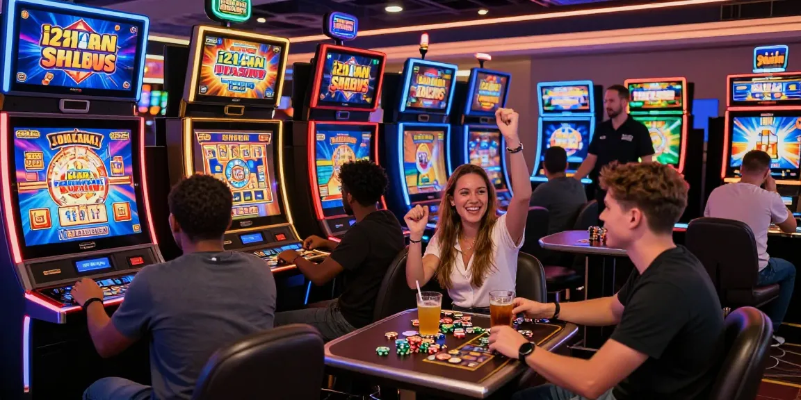 Exciting gaming moment at i24Slots Casino with diverse players celebrating wins.