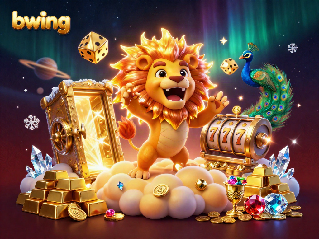 Engage with bwing’s exciting casino environment featuring lively characters and treasure-filled slots.