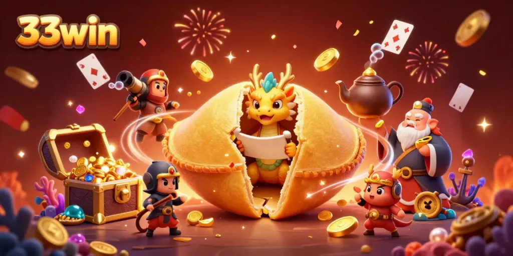 Engage in thrilling gameplay at 33win, featuring vibrant casino elements and golden celebrations.