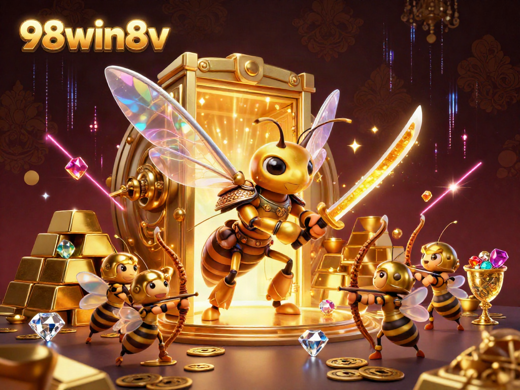 Experience the thrill of gaming with the vibrant 98win8v scene featuring a golden hornet samurai and treasure galore.
