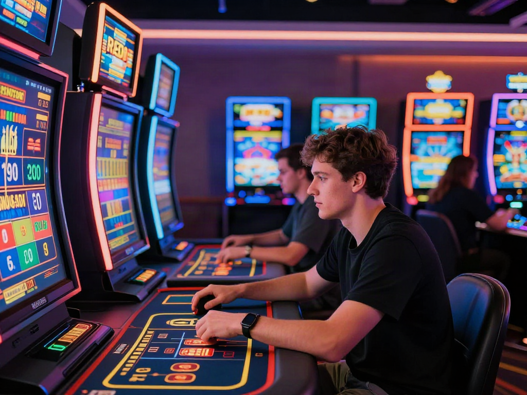 Exciting online gambling at RED88 with players engaging in live casino games, vibrant atmosphere.