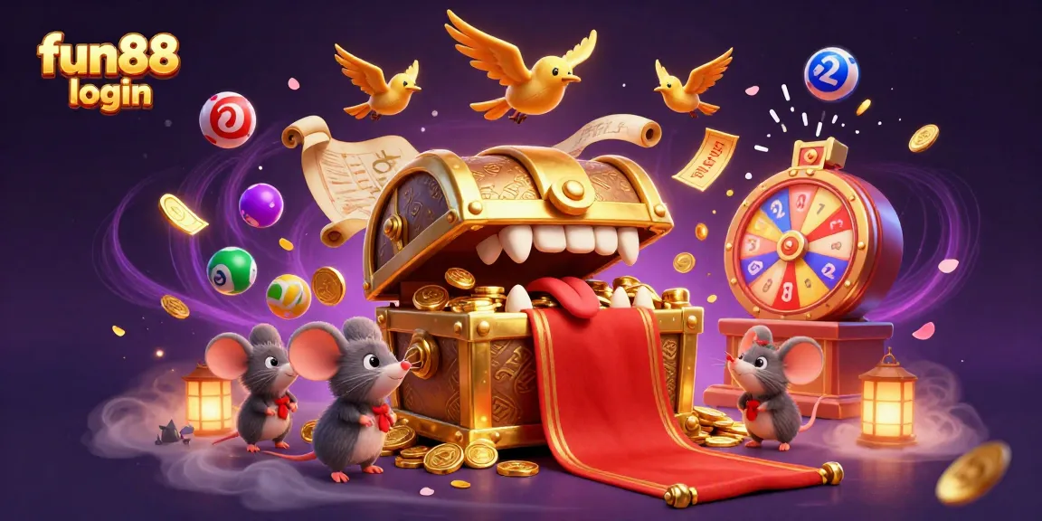 Experience the fun88 login with adventurous cartoon mice and colorful dynamic lottery elements.