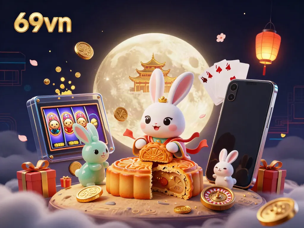 Experience the excitement of 69vn with a vibrant scene featuring a moon rabbit and casino elements.