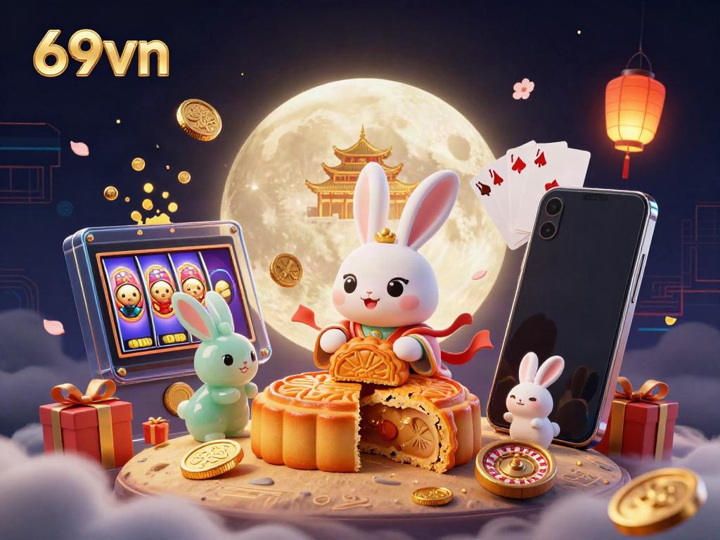 Experience the excitement of 69vn with a vibrant scene featuring a moon rabbit and casino elements.