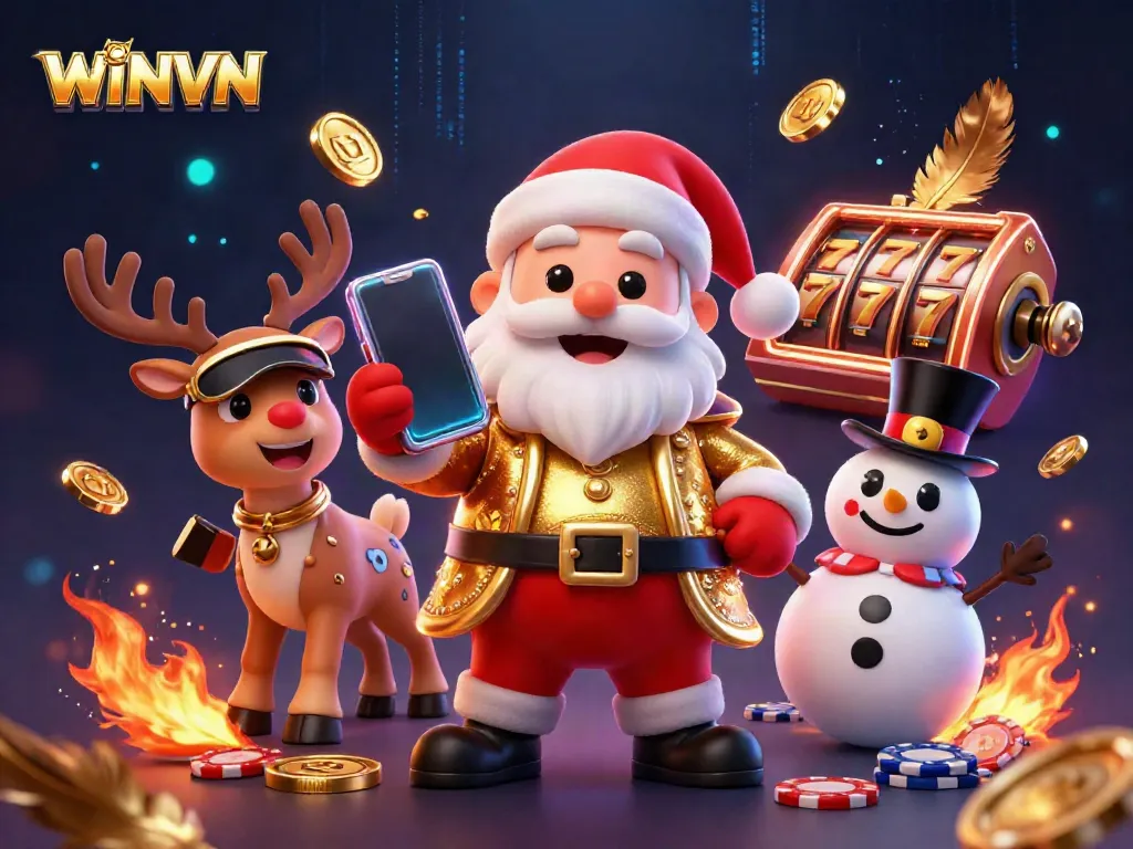 WINVN brings excitement with action-packed jackpots and cheerful characters in a vibrant casino setting.