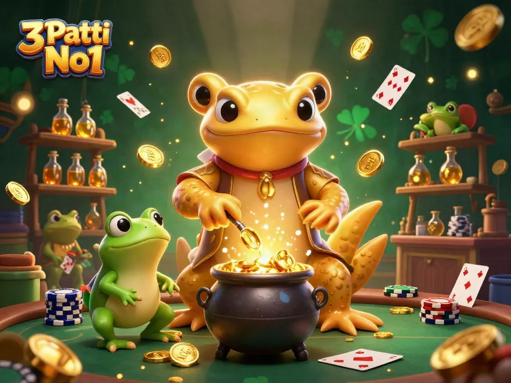 Experience the thrill of 3 Patti No1 with vibrant poker elements and captivating gold visuals.